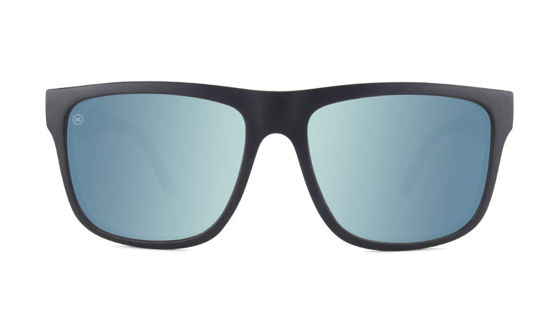 Sunglasses with Matte Black Frames and Polarized Sky Blue Lenses, Front