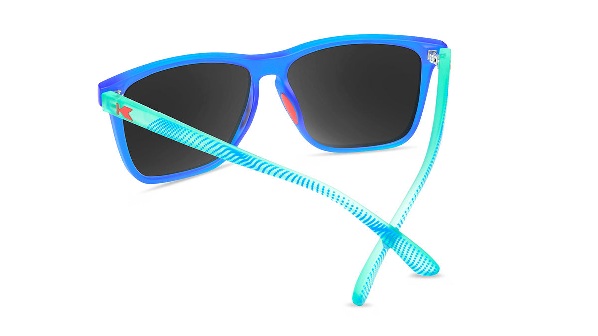 Sport Sunglasses with Blue Fronts and Mine Green Arms and Polarized Aqua Lenses, Back