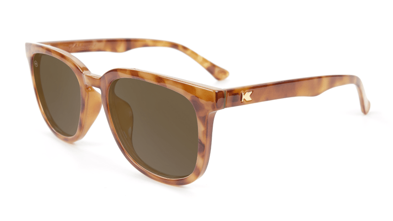 Sunglasses with Blonde Tortoise Frames and Polarized Amber Lenses, Flyover