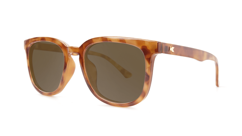 Sunglasses with Blonde Tortoise Frames and Polarized Amber Lenses, Threequarter