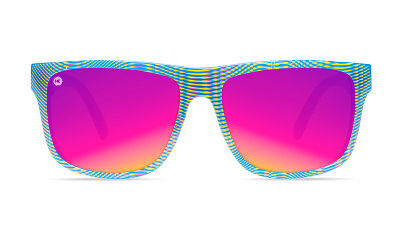Sunglasses with Blue Frames and Polarized Pink Sunset Lenses, Front