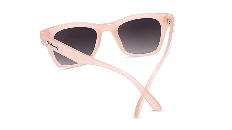 Sunglasses with Glossy Pink Frames and Polarized Smoke Gradient Lenses, Back