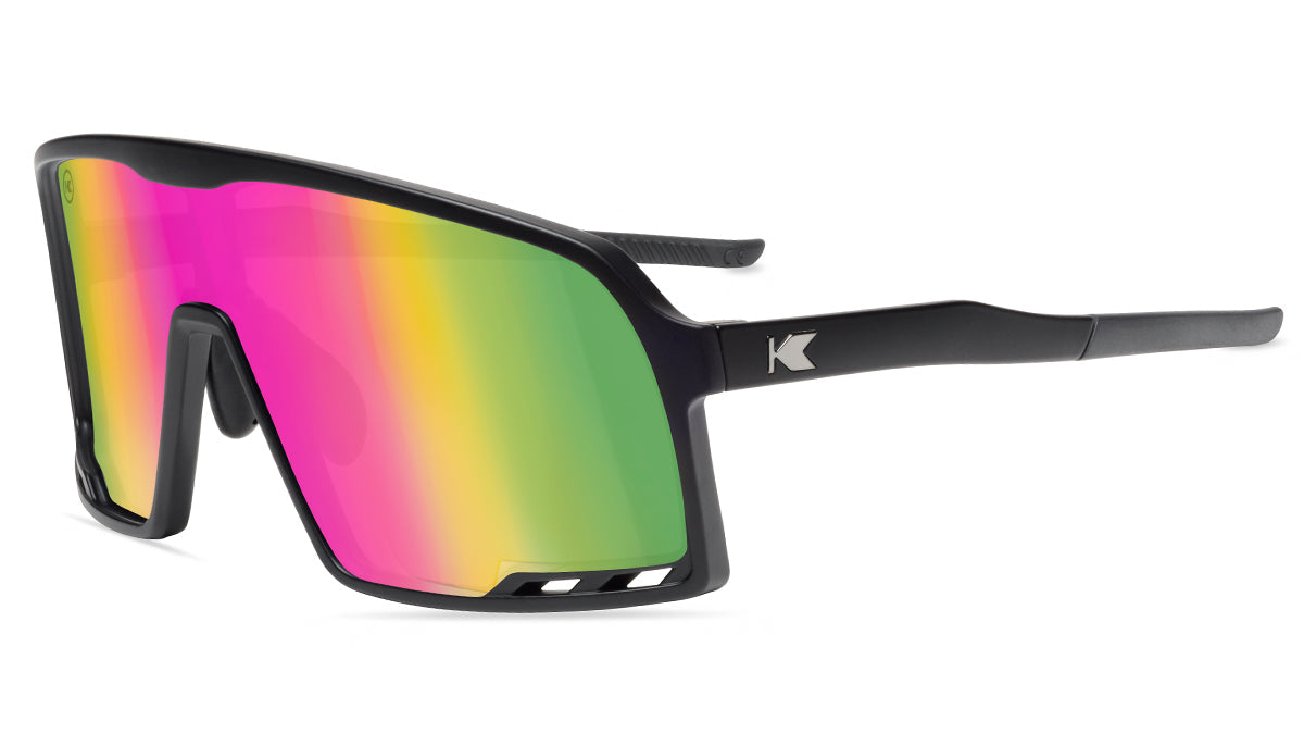 Sport Sunglasses with Matte Black Frames and Rainbow Lenses, Flyover