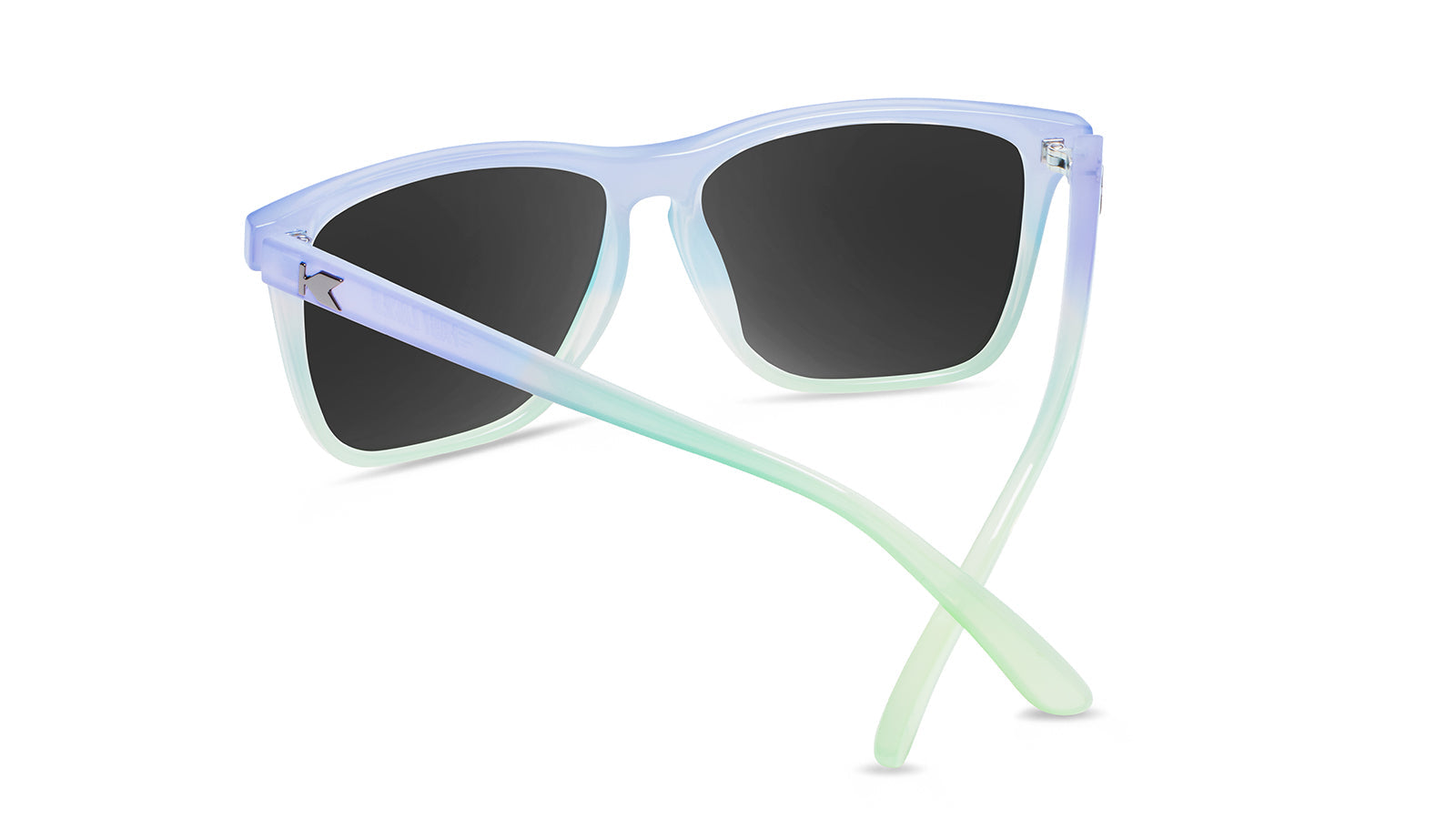 Sunglasses with Purple to Green Fade Frames and Polarized Aqua Lenses, Back