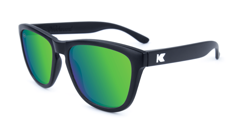 Premiums Sunglasses with Matte Black Frames and Green Moonshine Mirrored Lenses, Flyover