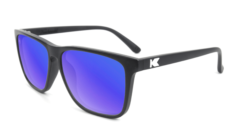 Sunglasses with Matte Black Frames and Polarized Blue Moonshine Lenses, Flyover