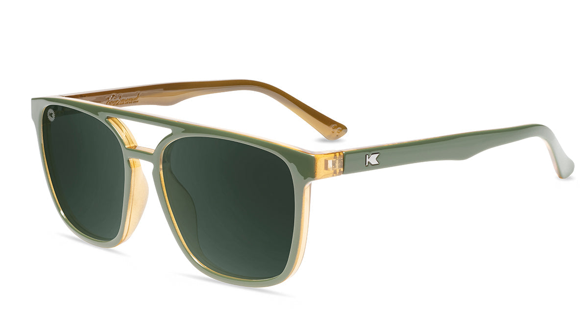 Sunglasses with Coyote Calls Frames and Polarized Aviator Green Lenses, Flyover