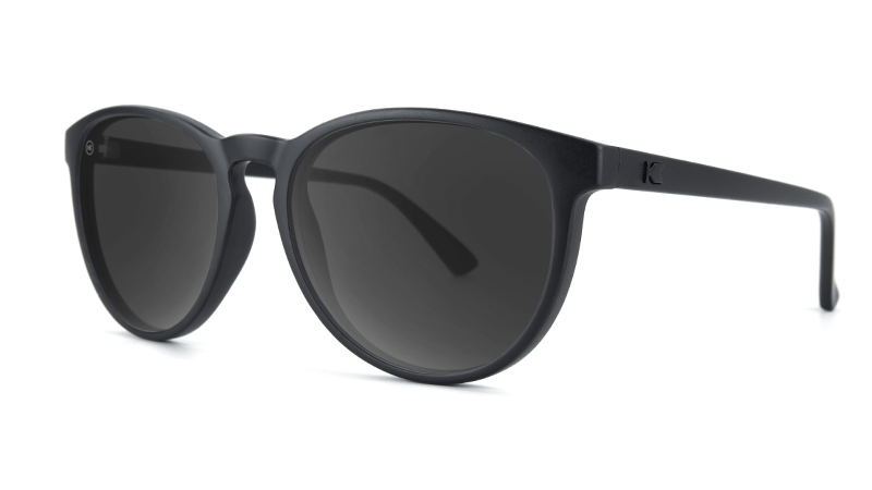 Sunglasses with Matte Black Frame and Polarized Smoke Lenses, Threequarter