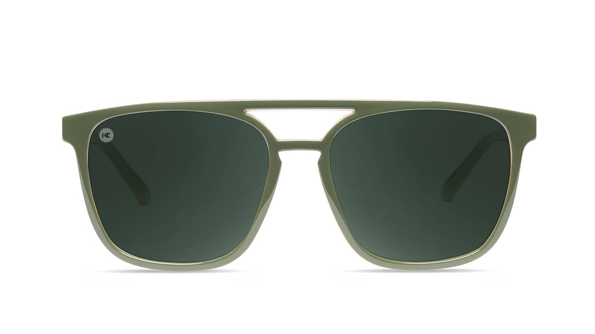 Sunglasses with Coyote Calls Frames and Polarized Aviator Green Lenses, Front