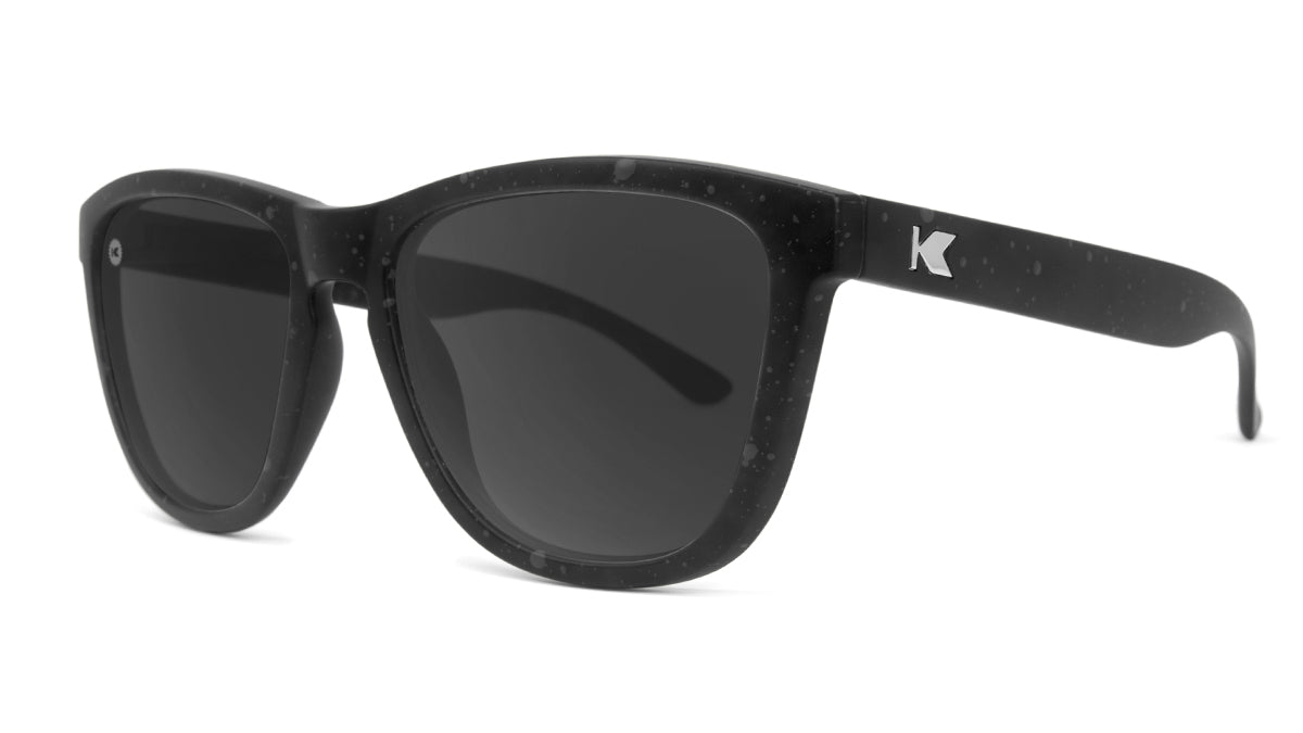 Sunglasses with Dark Matter Frames and Polarized Black Smoke Lenses, Threequarter