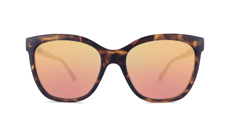 Sunglasses with Matte Tortoise Shell Frames and Polarized Rose Gold Lenses, Front