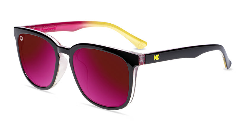 Sunglasses with Black Frame and Polarized Fuchsia Lenses, Flyover