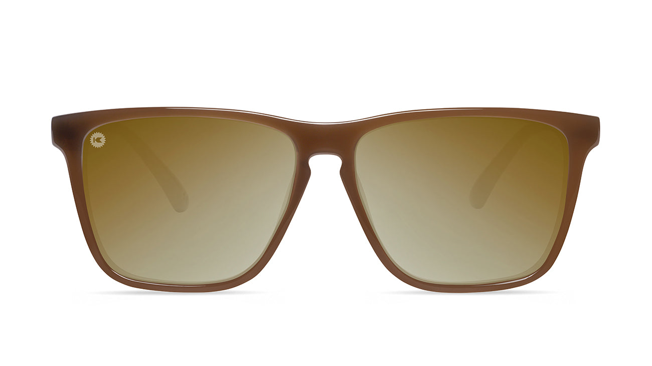 Sunglasses with Glossy Brown Frames and Polarized Gold Lenses, Front