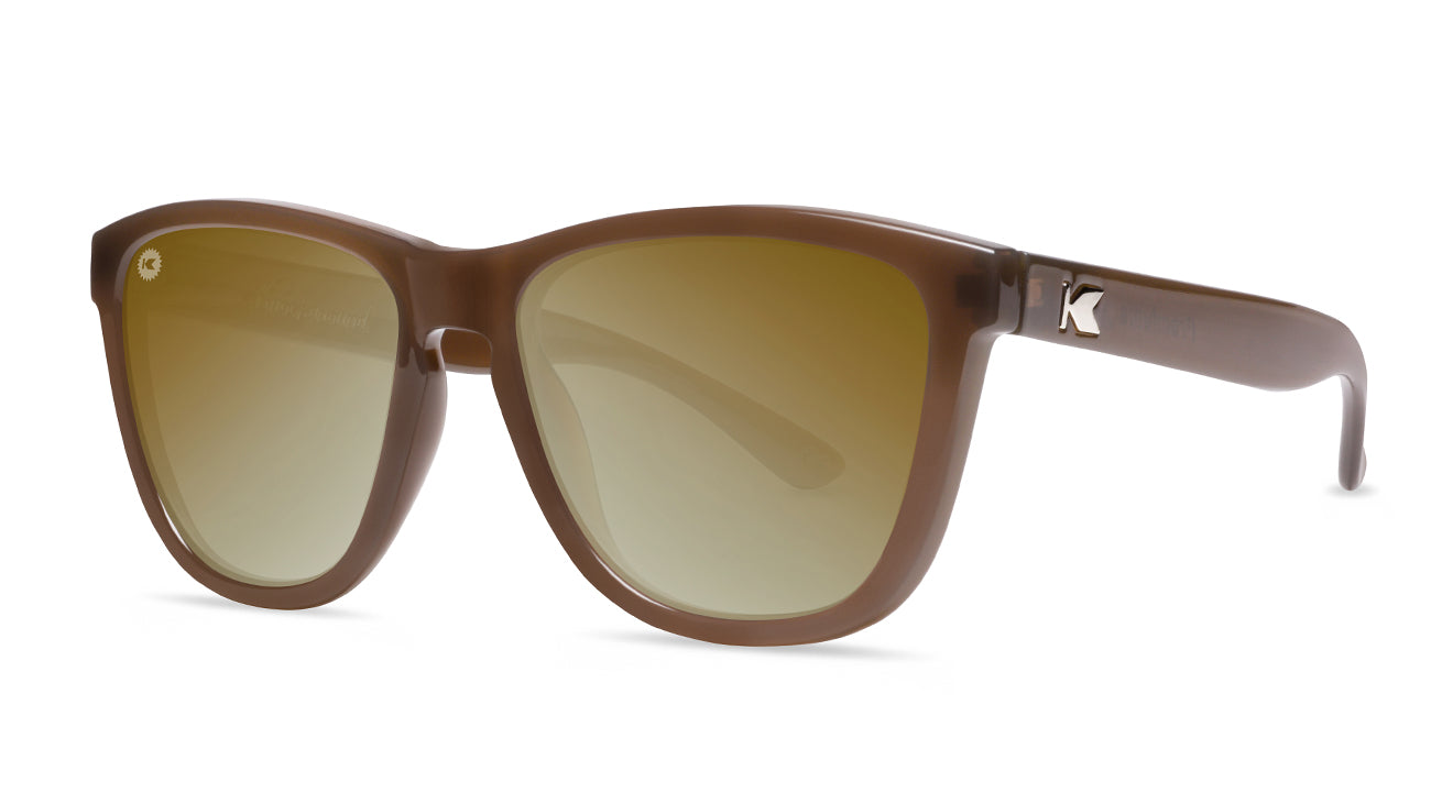 Sunglasses with Glossy Brown Frames and Polarized Gold Lenses, Threequarter