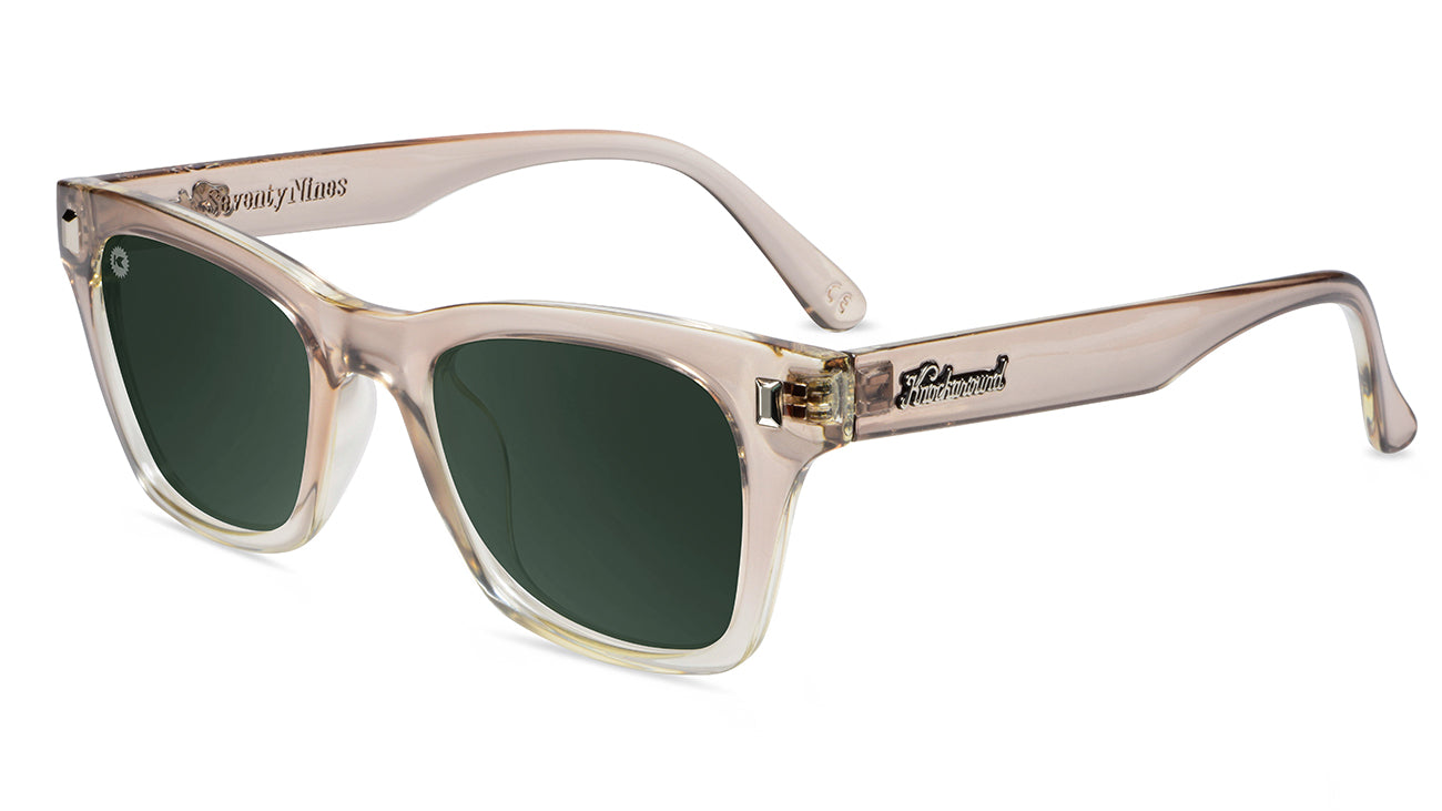 Sunglasses with San Dune Frames and Polarized Green Lenses, Flyover