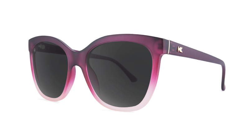 Sunglasses with Rose to White Fade Frames and Polarized Smoke Lenses, Threequarter